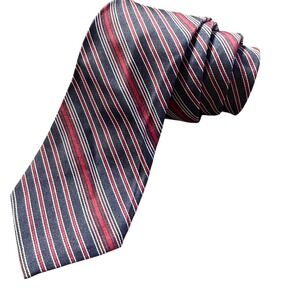 Tergal Striped‎ Necktie - Navy Blue, Red & White - Business, Casual